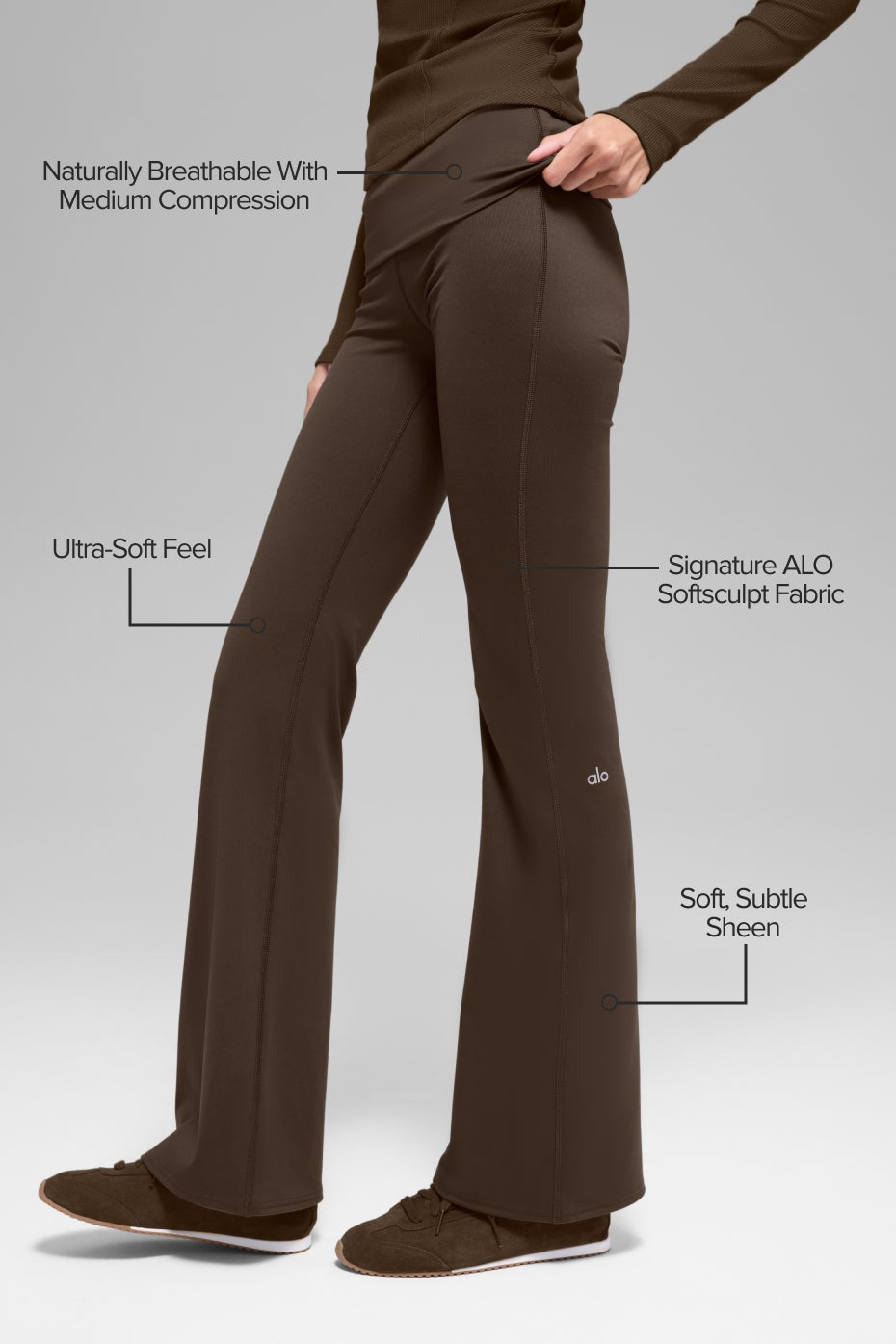ALO Softsculpt Foldover Flare Legging - Espresso